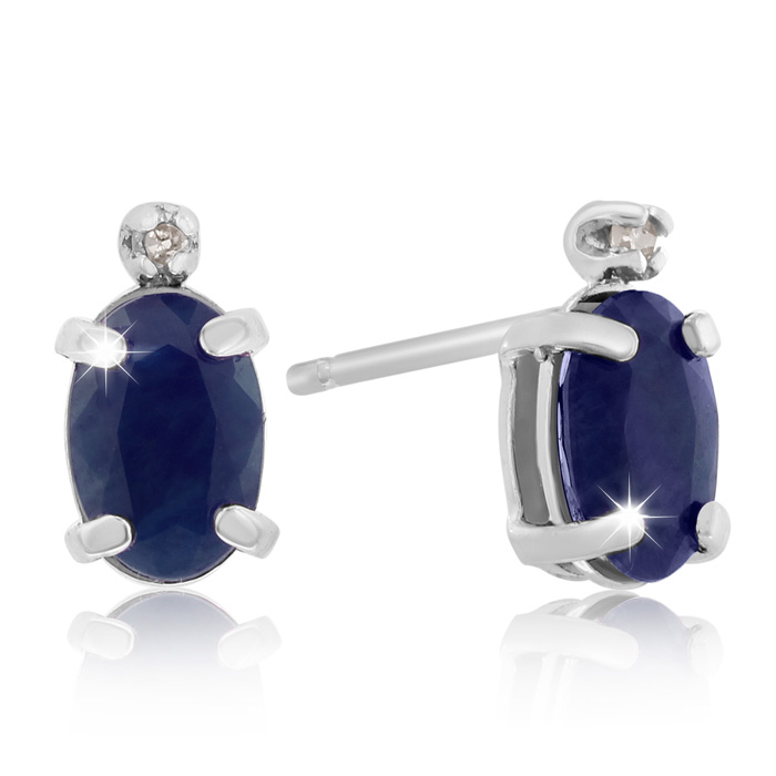 1.25 Carat Oval Sapphire & Diamond Earrings in 14k White Gold (0.7 g),  by SuperJeweler