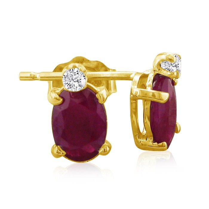 2 Carat Oval Ruby & Diamond Earrings in 14k Yellow Gold (0.7 g),  by SuperJeweler