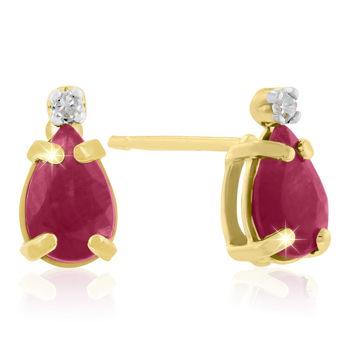 1.25 Carat Pear Ruby & Diamond Earrings in 14k Yellow Gold (0.7 g),  by SuperJeweler