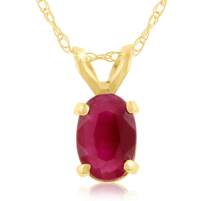 .60 Carat Oval Ruby Pendant Necklace in 14k Yellow Gold (0.7 g), 18 Inch Chain by SuperJeweler