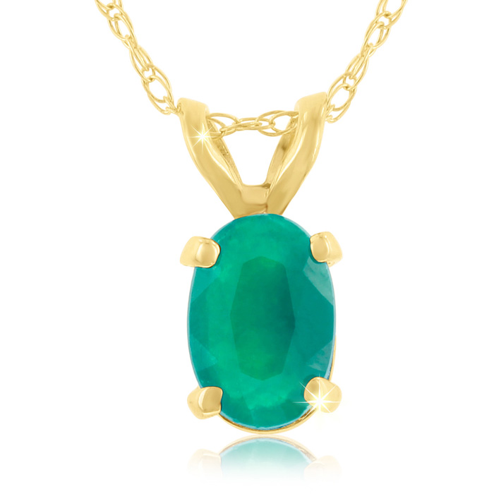 1/2 Carat Oval Emerald Pendant Necklace in 14k Yellow Gold (0.7 g), 18 Inch Chain by SuperJeweler