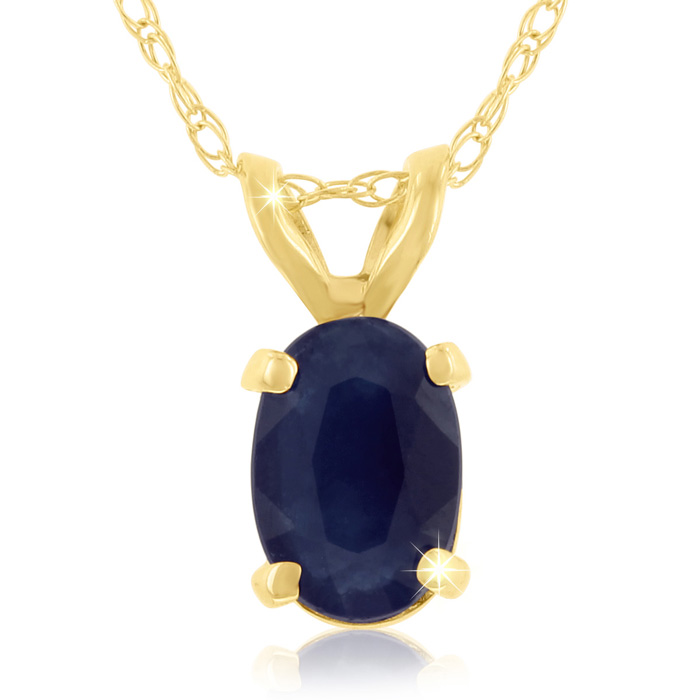 .60 Carat Oval Sapphire Pendant Necklace in 14k Yellow Gold (0.7 g), 18 Inch Chain by SuperJeweler