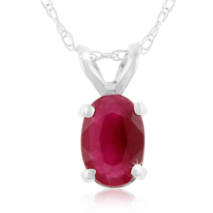 .60 Carat Oval Ruby & Diamond Pendant Necklace in 14k White Gold (0.7 g), 18 Inch Chain by SuperJeweler