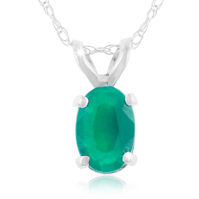 1/2 Carat Oval Shape Emerald Necklaces In 14K White Gold (0.7 G), 18 Inch Chain By SuperJeweler