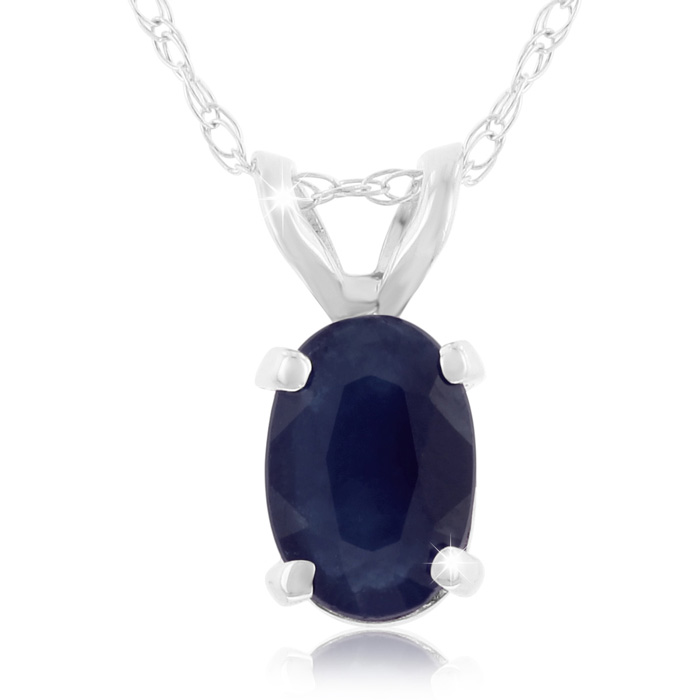 .60 Carat Oval Sapphire & Diamond Pendant Necklace in 14k White Gold (0.7 g), 18 Inch Chain by SuperJeweler