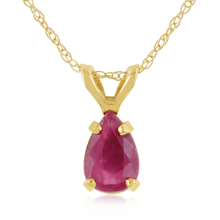 .60 Carat Pear Shaped Ruby Pendant Necklace in 14k Yellow Gold (0.7 g), 18 Inch Chain by SuperJeweler