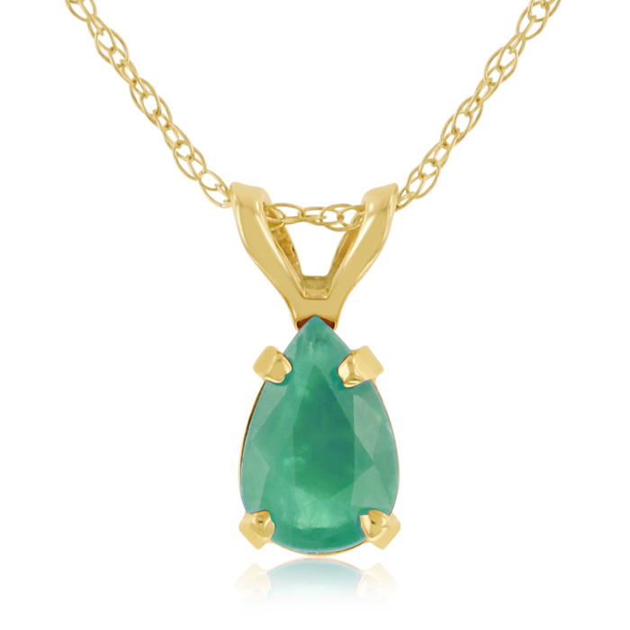 1/2 Carat Pear Shaped Emerald Pendant Necklace in 14k Yellow Gold (0.7 g), 18 Inch Chain by SuperJeweler