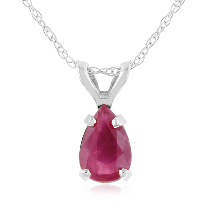 .60 Carat Pear Shaped Ruby Pendant Necklace in 14k White Gold (0.7 g), , 18 Inch Chain by SuperJeweler