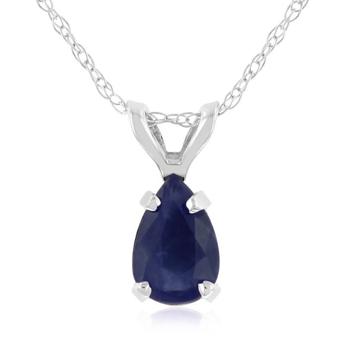 .60 Carat Pear Shaped Sapphire Pendant Necklace in 14k White Gold (0.7 g), , 18 Inch Chain by SuperJeweler