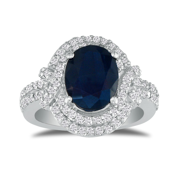 Eye-Catching 4.12 Carat Oval Sapphire & Diamond Ring in 14k White Gold (7.2 g),  by SuperJeweler