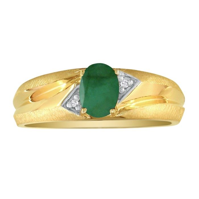 Dual Texture Yellow Gold (2.8 g) .86 Carat Oval Emerald Cut & Diamond Men's Ring,  by SuperJeweler