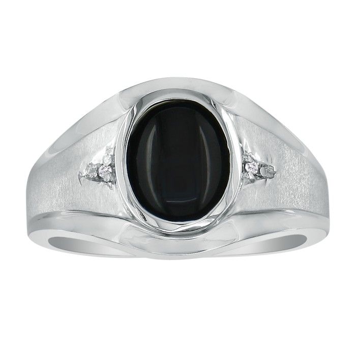 Oval Onyx & Diamond Men's Ring White Gold (4 g),  by SuperJeweler