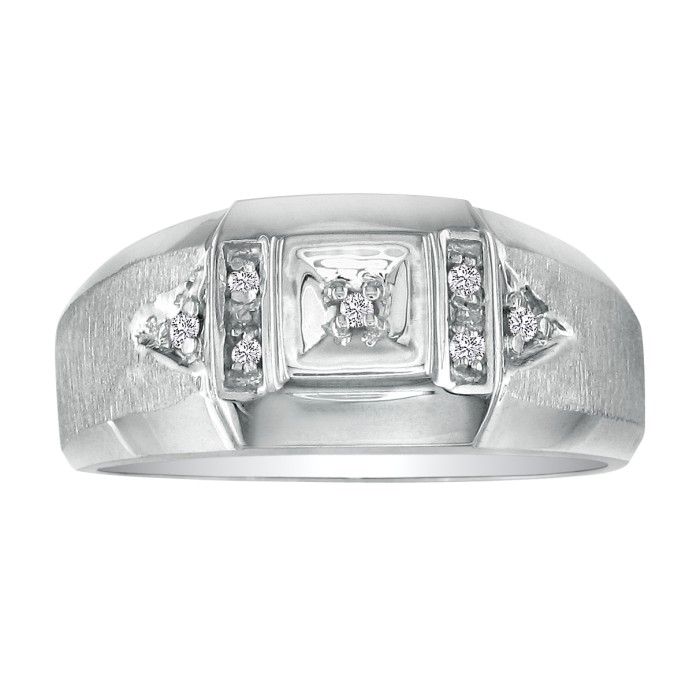 Brushed White Diamond Men's Ring in White Gold (2.8 g),  by SuperJeweler