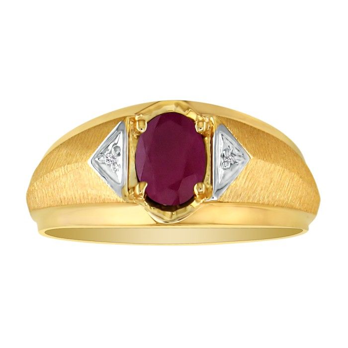 Men's Ruby & White Diamond Ring in Yellow Gold (2.8 g),  by SuperJeweler