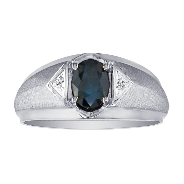 Men's Sapphire & White Diamond Ring in White Gold (2.8 g),  by SuperJeweler