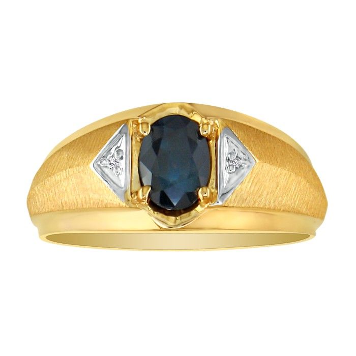 10k Yellow Gold Oval Sapphire And Diamond Satin Finish Ring 