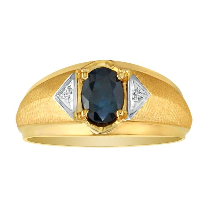 Men's Sapphire & White Diamond Ring in Yellow Gold (2.8 g),  by SuperJeweler