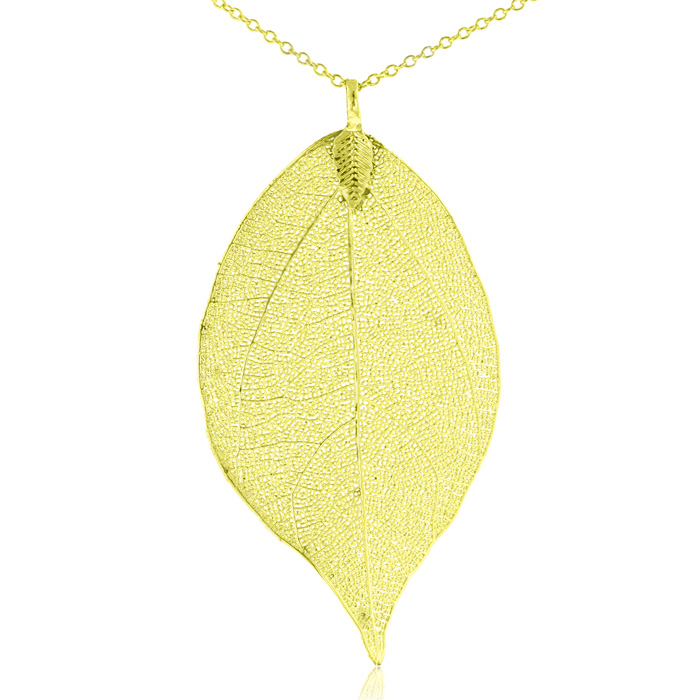 24k Gold (9.3 g) Overlay Leaf Pendant Necklace on Long Chain, 18 Inch Chain by SuperJeweler