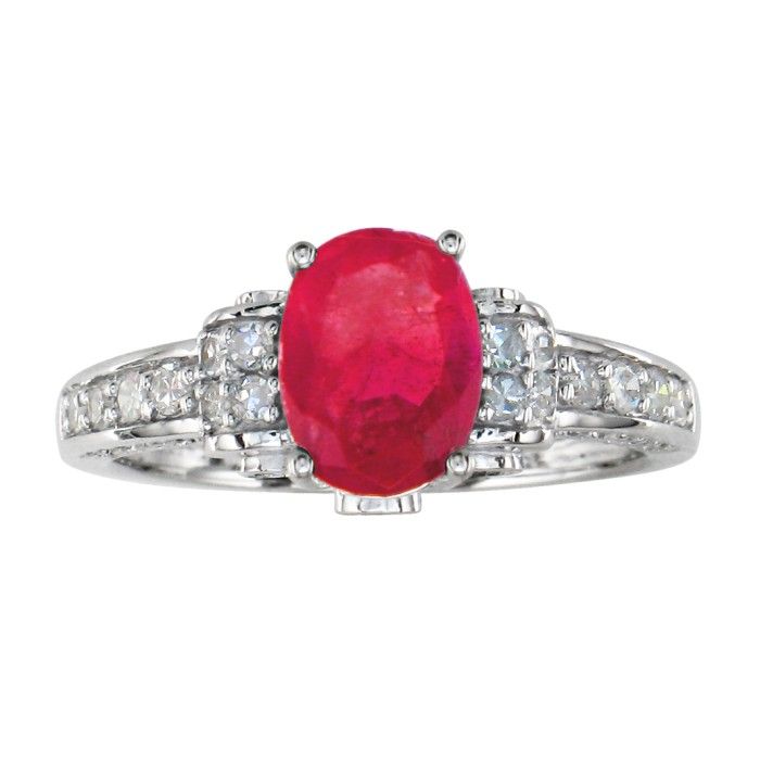 White Gold 1 6/7 Carat Oval Ruby & Diamond Ring in 14k White Gold,  by SuperJeweler