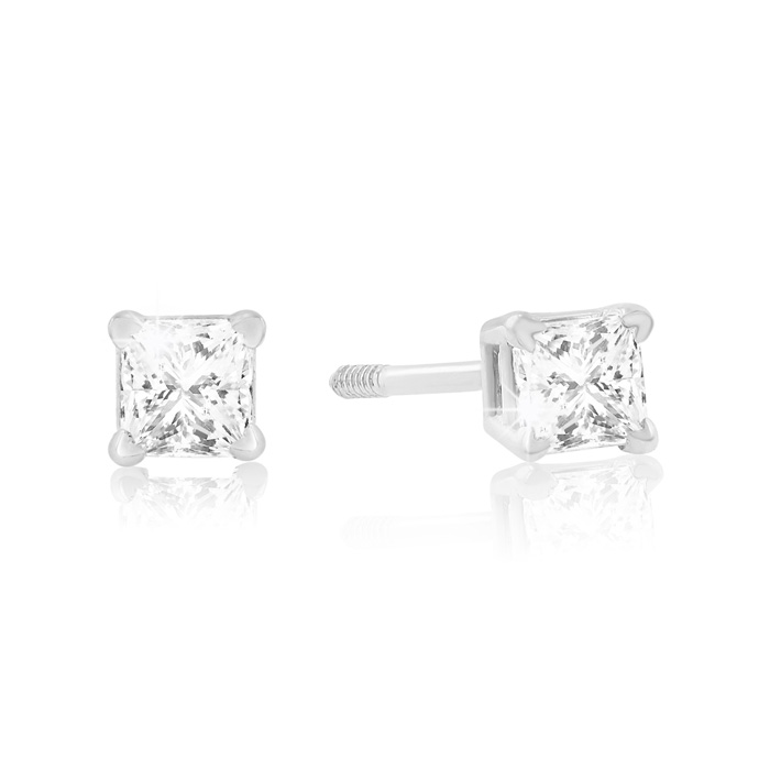 1/4 Carat Princess Cut Diamond Stud Earrings in 14k White Gold,  by SuperJeweler