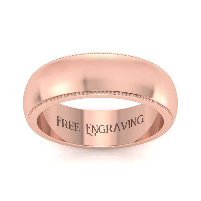 14K Rose Gold (5.9 G) 6MM Milgrain Ladies & Men's Wedding Band, Size 17, Free Engraving By SuperJeweler