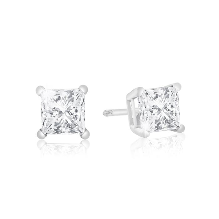 1 Carat Princess Cut Diamond Stud Earrings in 14k White Gold (1 g),  by SuperJeweler