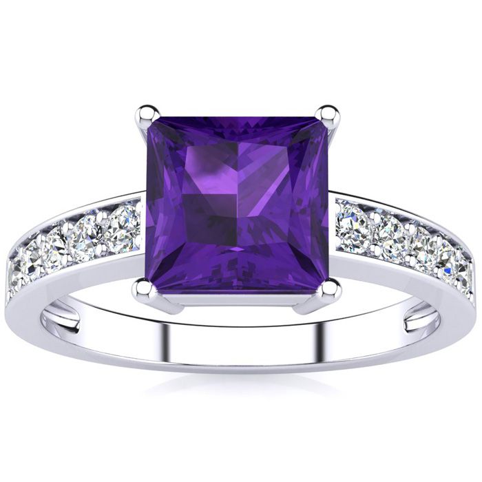 Square Step Cut 1 2/3 Carat Amethyst & Diamond Ring in 14K White Gold (3.40 g),  by SuperJeweler