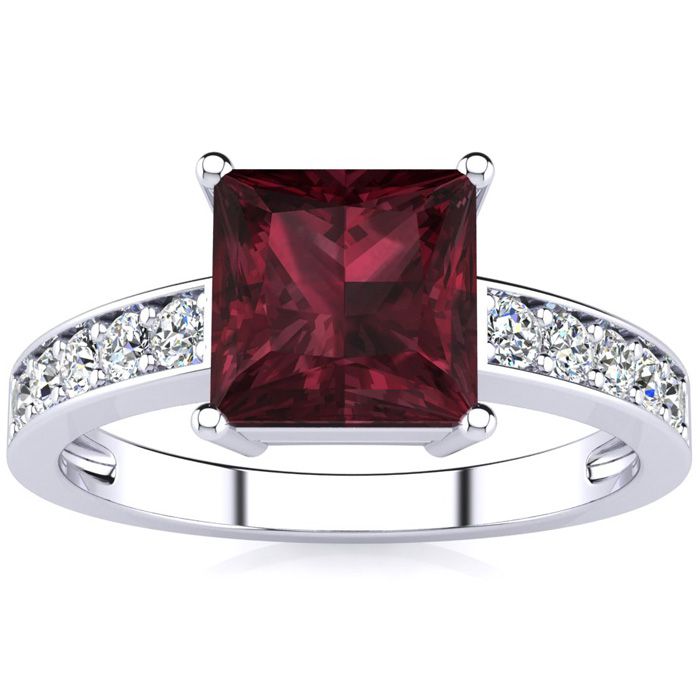 Square Step Cut 1 2/3 Carat Garnet & Diamond Ring in 14K White Gold (3.40 g),  by SuperJeweler