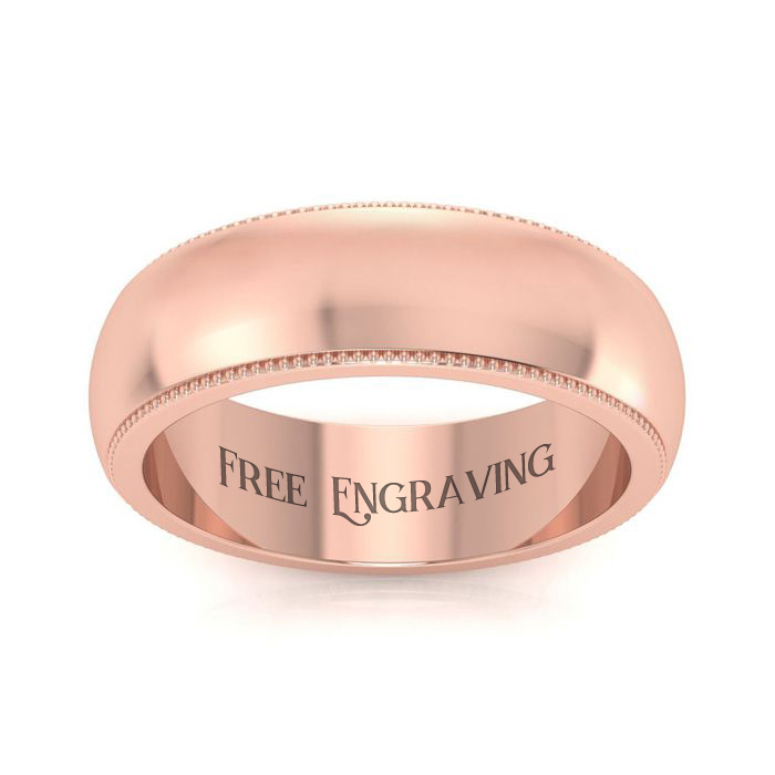 18K Rose Gold (10.7 g) 6MM Heavy Comfort Fit Milgrain Ladies & Men's Wedding Band, Size 10.5, Free Engraving by SuperJeweler