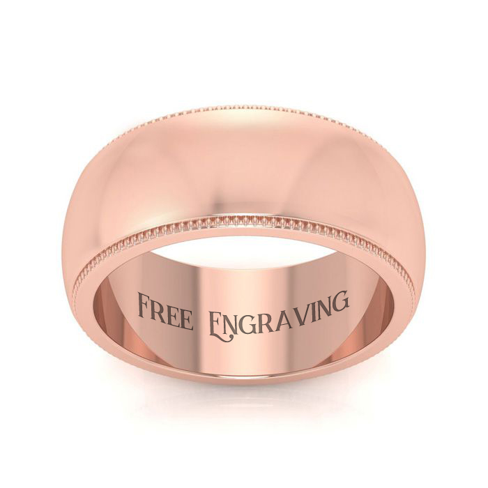 18K Rose Gold (13.5 G) 8MM Heavy Comfort Fit Milgrain Ladies & Men's Wedding Band, Size 10.5, Free Engraving By SuperJeweler