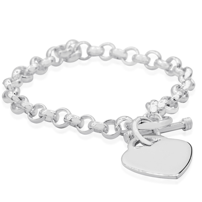 925 Sterling Silver Heart Toggle Bracelet w/ Free Engraving, 7 Inches by SuperJeweler