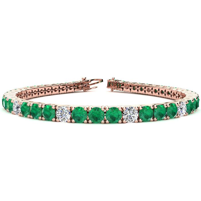12.5 Carat Emerald Cut & Diamond Alternating Tennis Bracelet in 14K Rose Gold (13.7 g)
