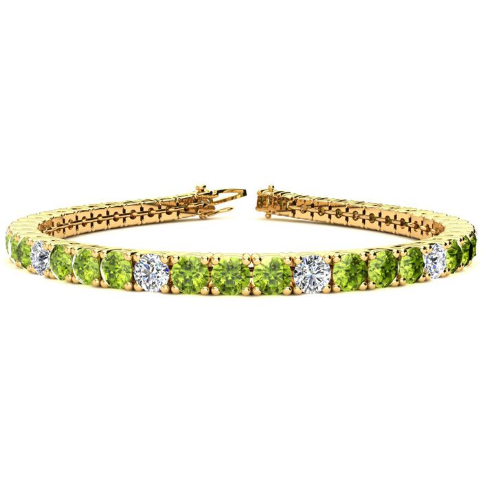 8 1/2 Carat Peridot & Diamond Alternating Tennis Bracelet in 14K 