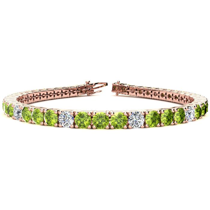 7 3/4 Carat Peridot & Diamond Alternating Tennis Bracelet in 14K Rose Gold (10.3 g)  6 Inches by SuperJeweler