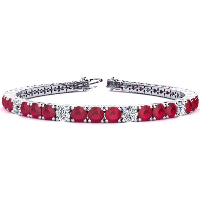 10 Carat Ruby & Diamond Alternating Tennis Bracelet in 14K White 