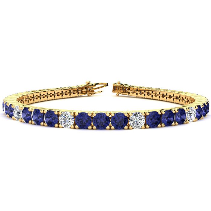 8 1/4 Carat Tanzanite & Diamond Alternating Tennis Bracelet in 14