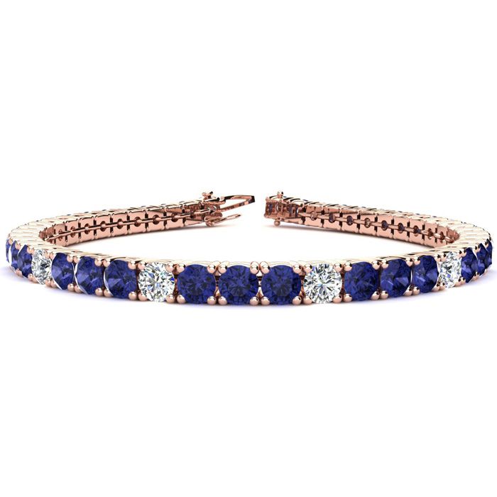 7 1/2 Carat Tanzanite & Diamond Alternating Tennis Bracelet in 14