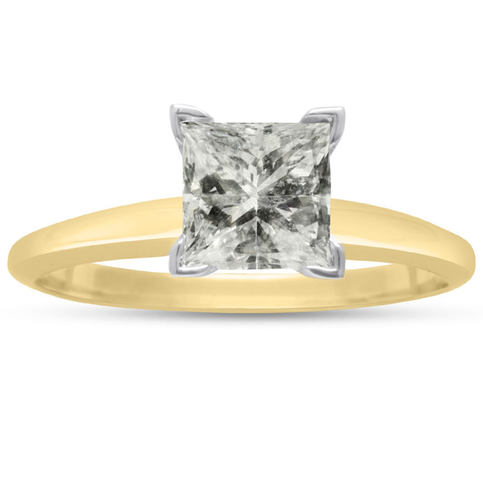 CUSTOM 1 Carat RADIANT Cut Diamond Solitaire Engagement Ring in 14K Yellow Gold (2 g) (, I1) by SuperJeweler