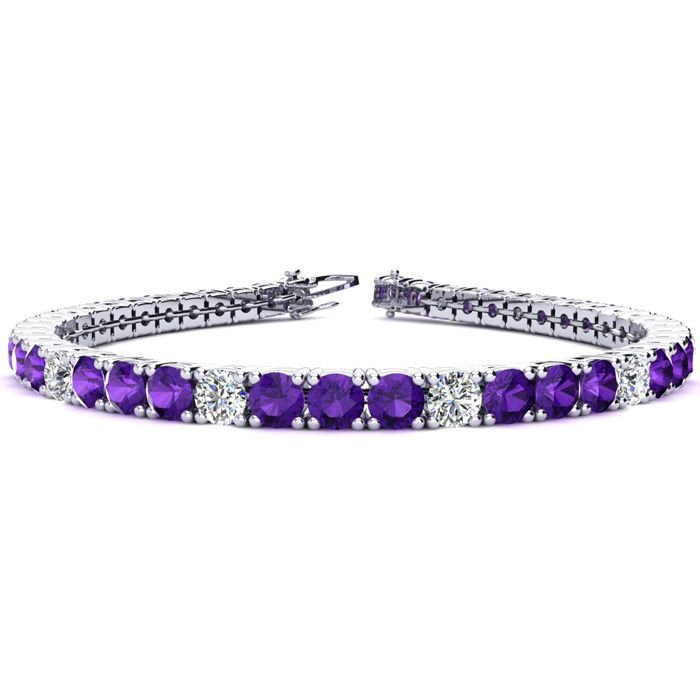 7 3/4 Carat Amethyst & Diamond Alternating Tennis Bracelet in 14K