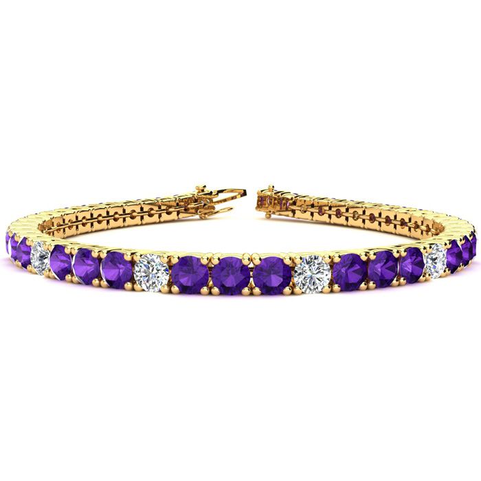 7 3/4 Carat Amethyst & Diamond Alternating Tennis Bracelet In 14K Yellow Gold (10.3 G), 6 Inches, I/J By SuperJeweler