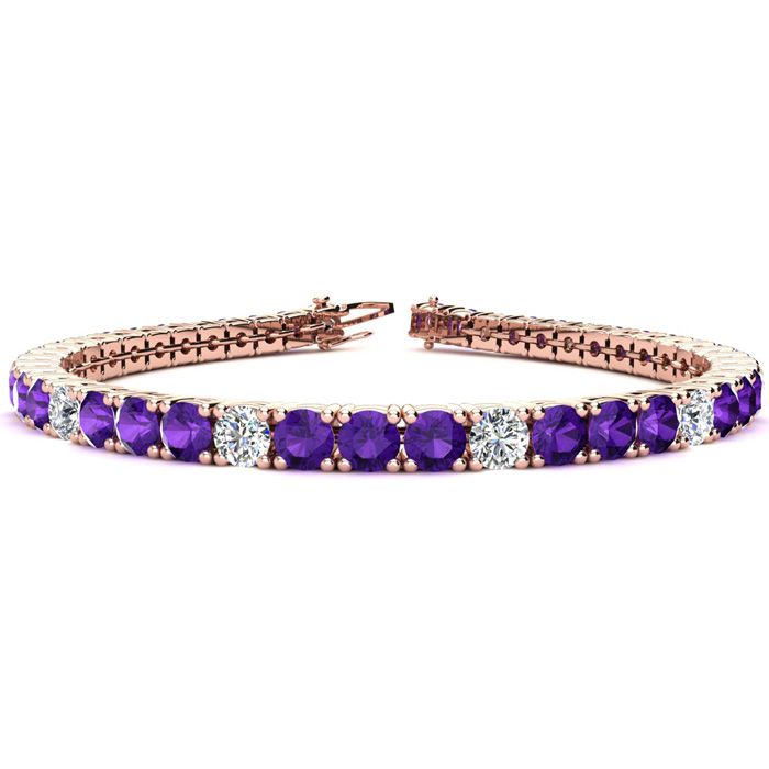 7 3/4 Carat Amethyst & Diamond Alternating Tennis Bracelet in 14K