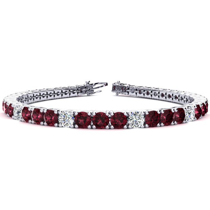 9 1/4 Carat Garnet & Diamond Alternating Tennis Bracelet in 14K W