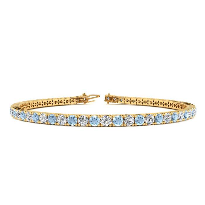 3 1/2 Carat Aquamarine & Diamond Tennis Bracelet in 14K Yellow Gold (8.1 g), 6 Inches,  by SuperJeweler