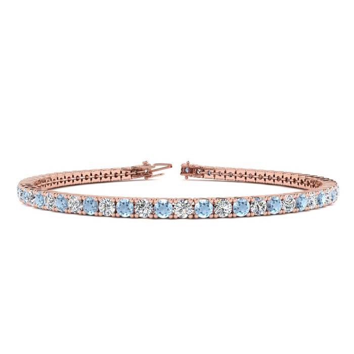 3 1/2 Carat Aquamarine & Diamond Tennis Bracelet in 14K Rose Gold (8.1 g), 6 Inches,  by SuperJeweler