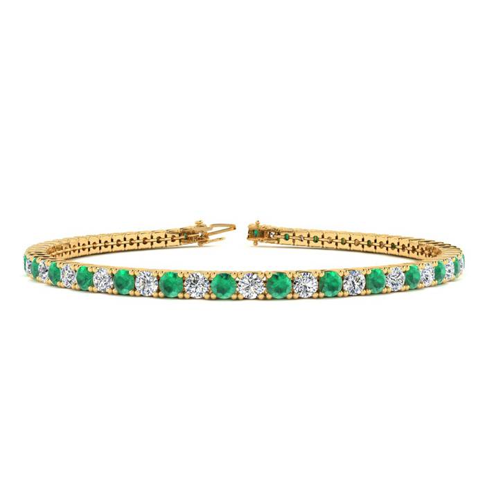 4 Carat Emerald Cut & Diamond Tennis Bracelet in 14K Yellow Gold (8.7 g), 6 1/2 Inches,  by SuperJeweler