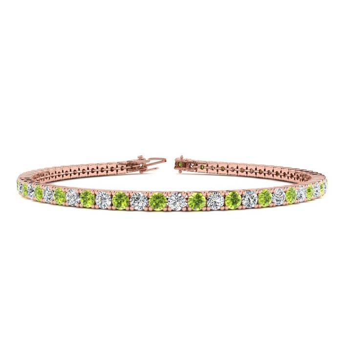 3 1/2 Carat Peridot & Diamond Tennis Bracelet in 14K Rose Gold (8.1 g), 6 Inches,  by SuperJeweler