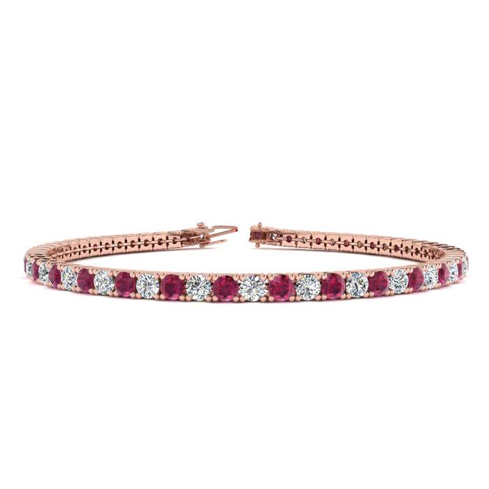 4 Carat Ruby & Diamond Tennis Bracelet in 14K Rose Gold (8.1 g), 6 Inches,  by SuperJeweler