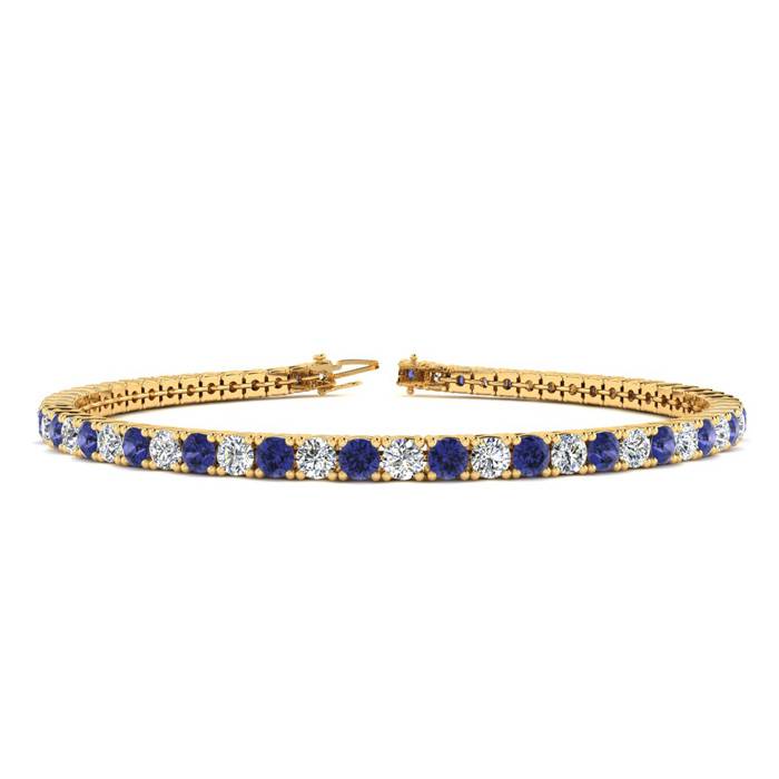 4 Carat Tanzanite & Diamond Tennis Bracelet in 14K Yellow Gold (8.1 g), 6 Inches,  by SuperJeweler