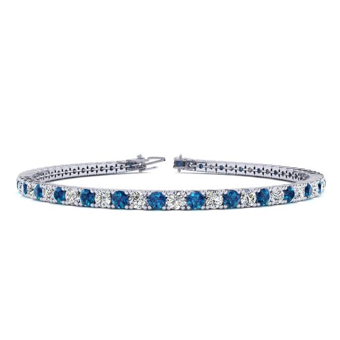 3 1/2 Carat Blue & White Diamond Tennis Bracelet in 14K White Gol