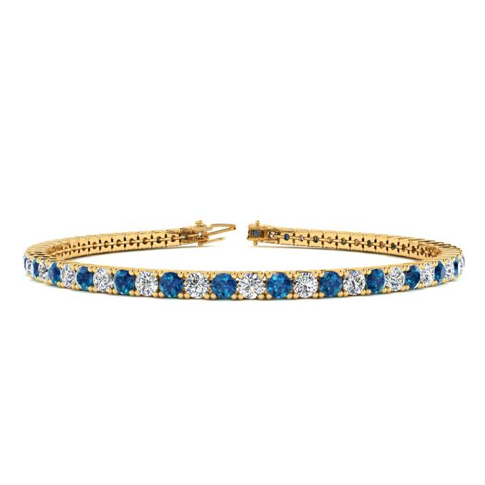 3 1/2 Carat Blue & White Diamond Tennis Bracelet in 14K Yellow Go